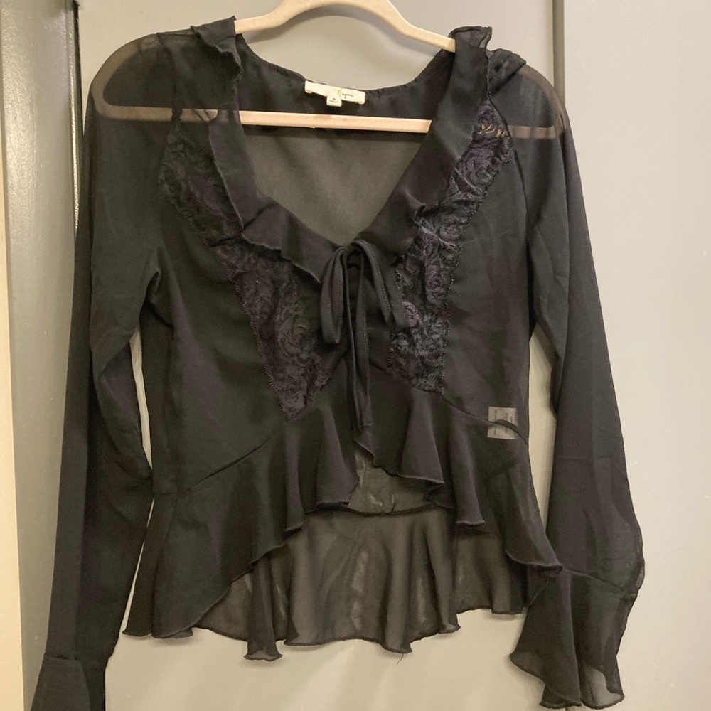 Black Sheer Ruffle Top